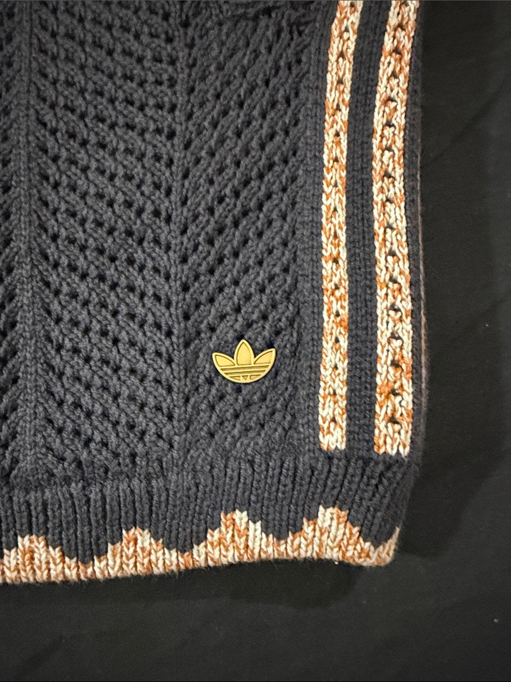 New Smoke grayish blue adidas clot Knit Drawstring Shorts with Gold Trim - Picture 3 of 4